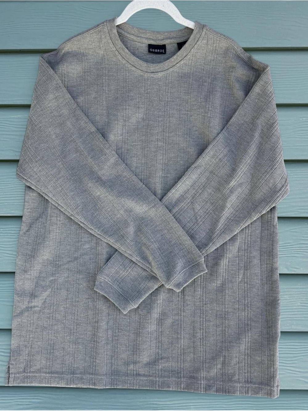 George Men's Gray Ribbed Crewneck Sweater